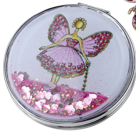Pink Fairy w Pink Quicksand  & Hearts Compact double-sided Mirror - Picture 1 of 6